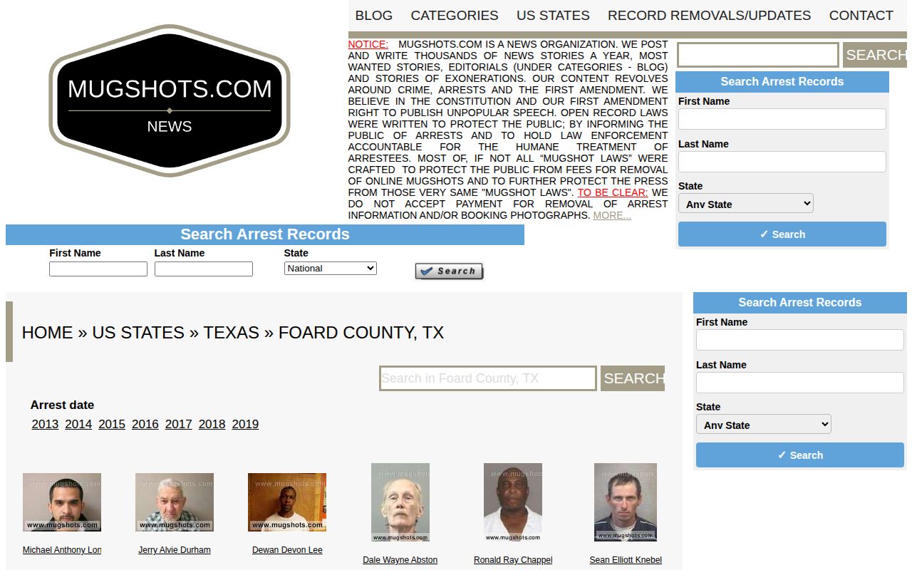 Unofficial Foard County mugshots search path from Mugshots.com