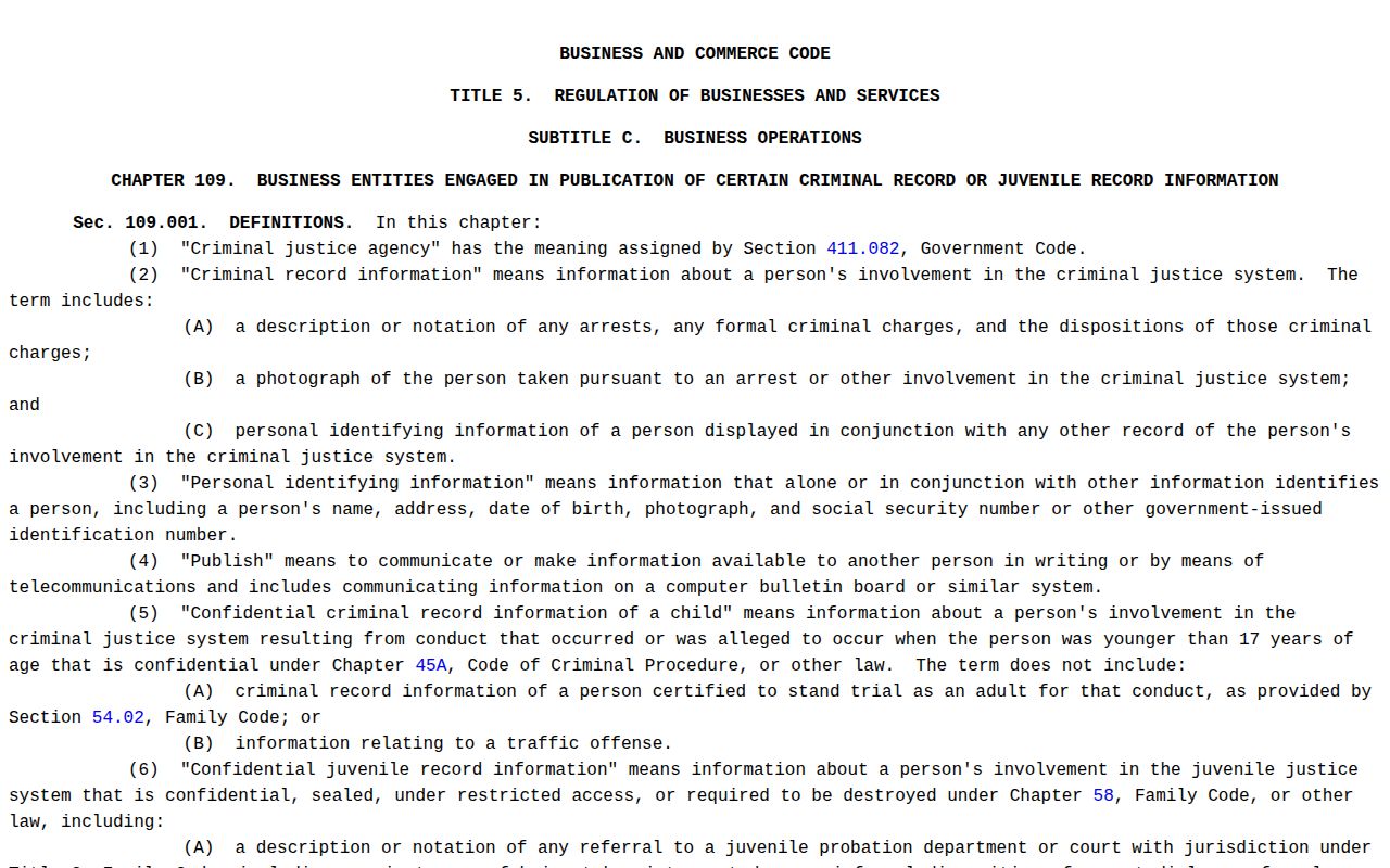 Texas Business and Commerce Code Chapter 109 official law page